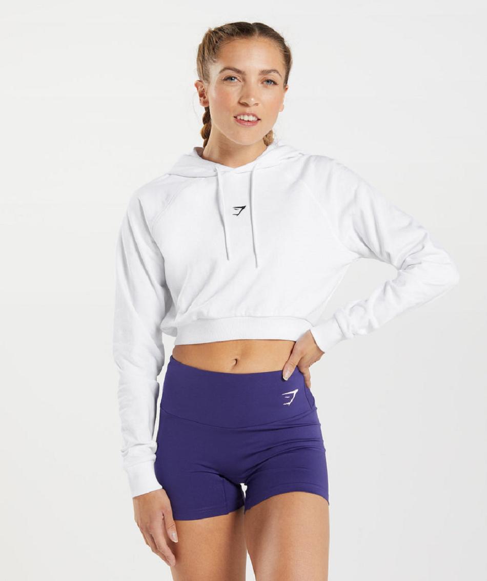 Gymshark Training Cropped Ženske Majica S Kapuljačom Bijele | HR 3558PJJ